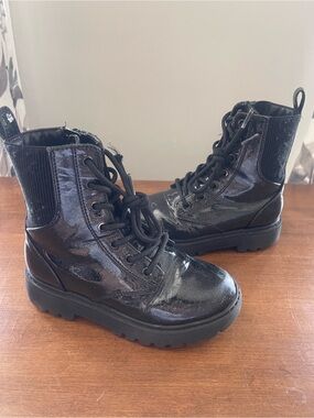 Black Patent Lace-Up Combat Boots